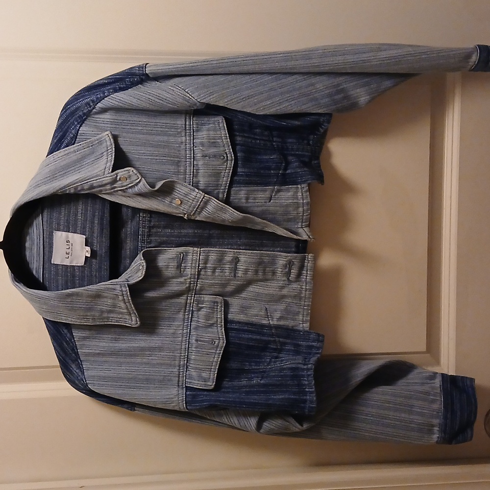 LELIS Striped Denim Jacket in Blue and Gray